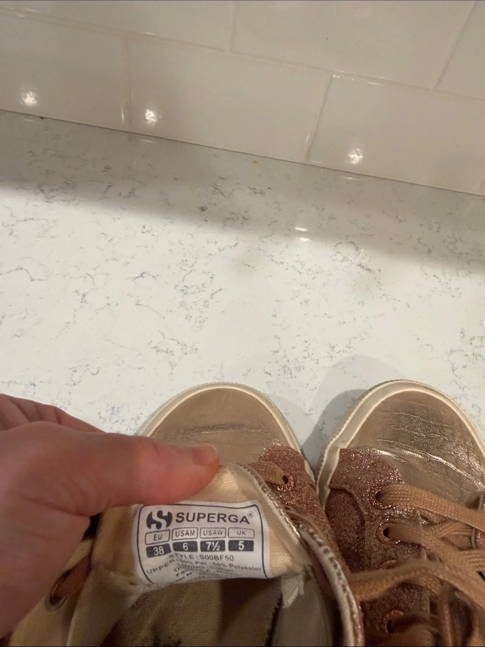 Superga Rose Gold Glitter and Metallic Lace-Up Glam Sneakers Size 38